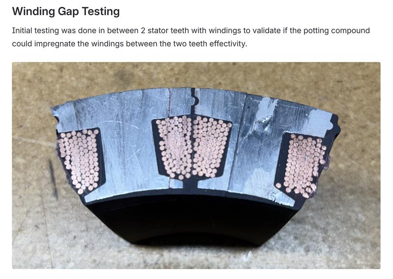 Dual cross-section sample used to evaluate resin impregnation into the coils
